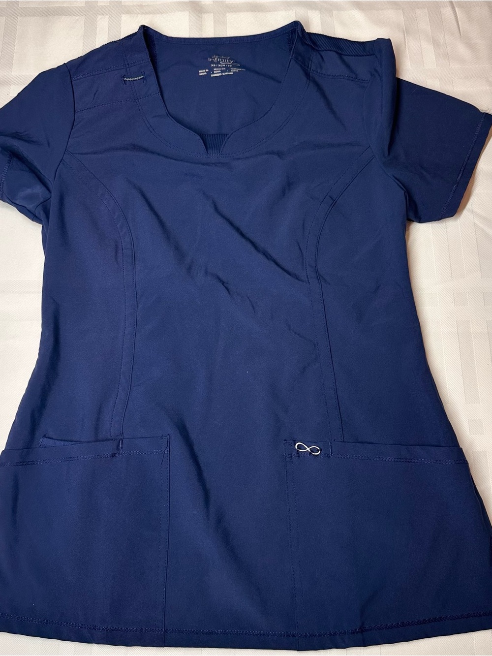Cherokee Infinity Women's Split Round Neck Scrub Top - Navy Blue, Size XS